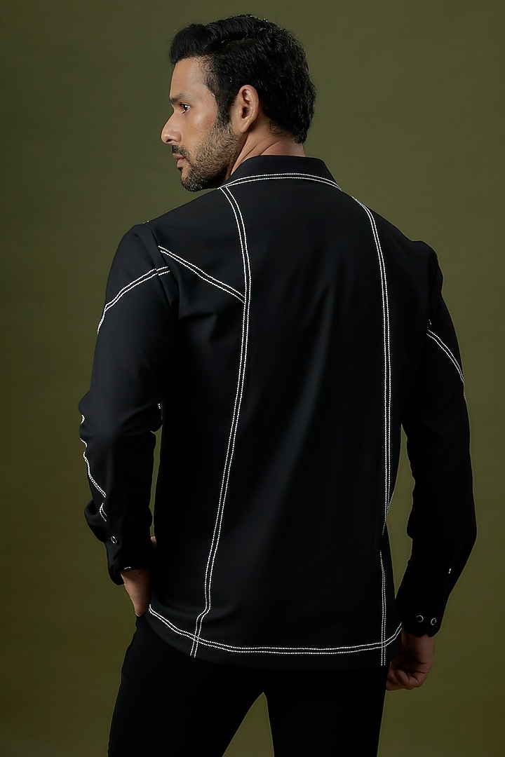 Black Polyester Co-Ord Set by Jayesh and Kaajal Shah Men at Pernia's Pop Up Shop