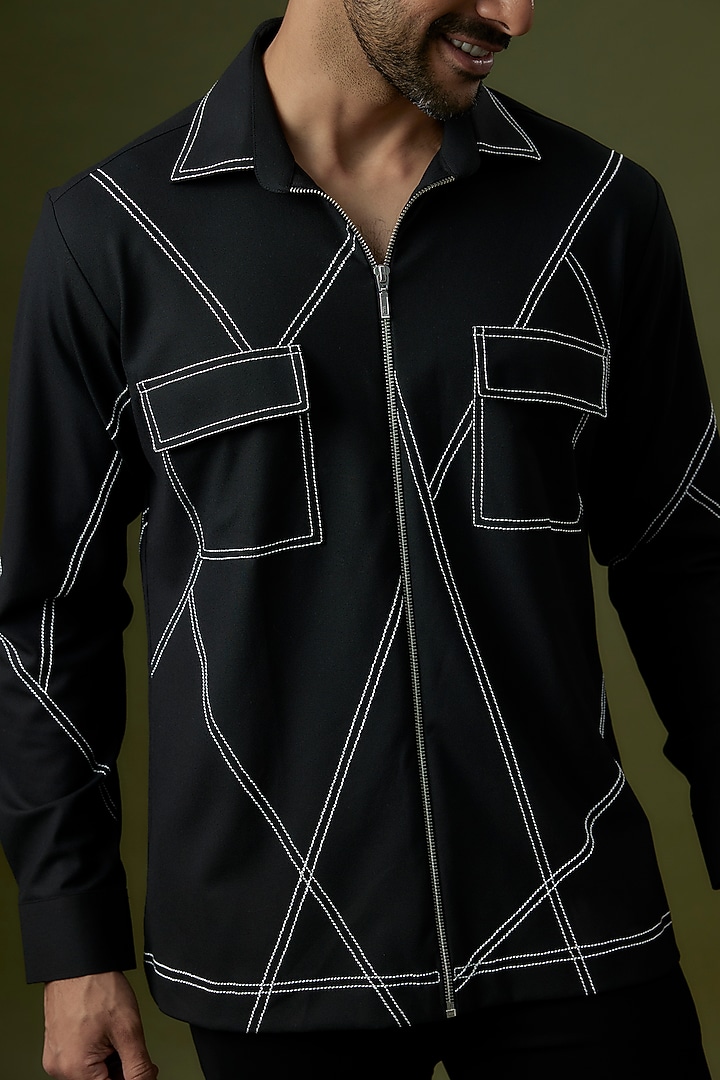 Black Polyester Co-Ord Set by Jayesh and Kaajal Shah Men at Pernia's Pop Up Shop