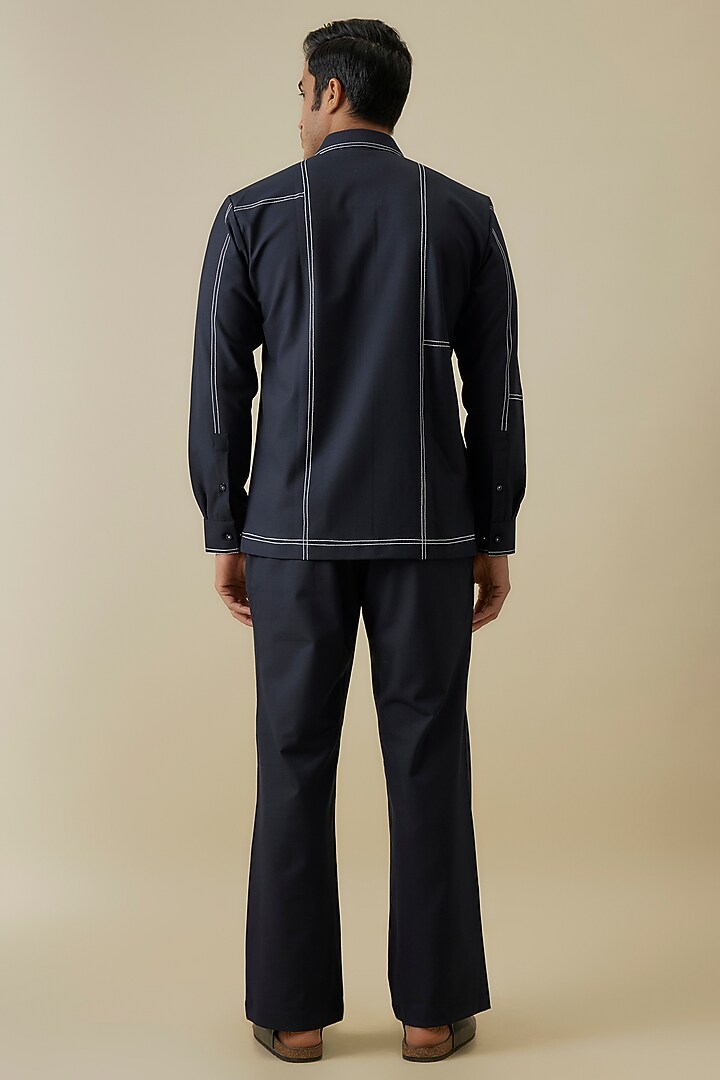 Navy Blue Polyester Co-Ord Set by Jayesh and Kaajal Shah Men at Pernia's Pop Up Shop