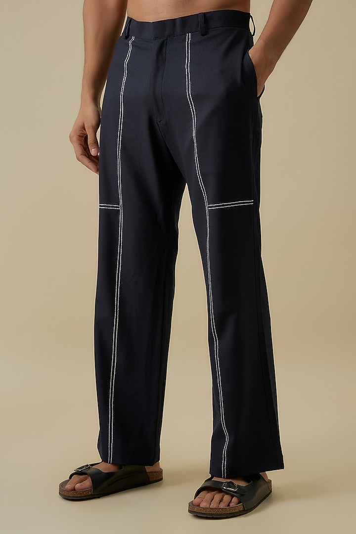 Navy Blue Polyester Co-Ord Set by Jayesh and Kaajal Shah Men at Pernia's Pop Up Shop