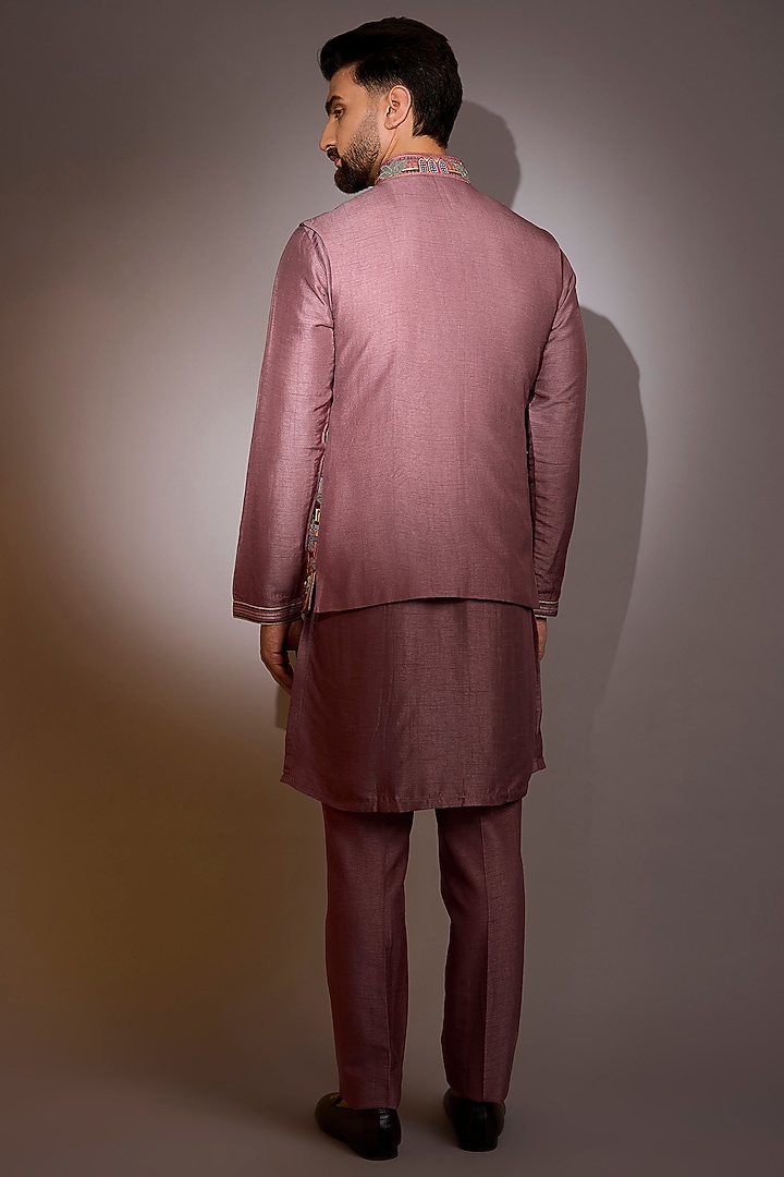 Multi-Colored Nokia Silk Printed Bundi Jacket Set by Jayesh and Kaajal Shah Men at Pernia's Pop Up Shop