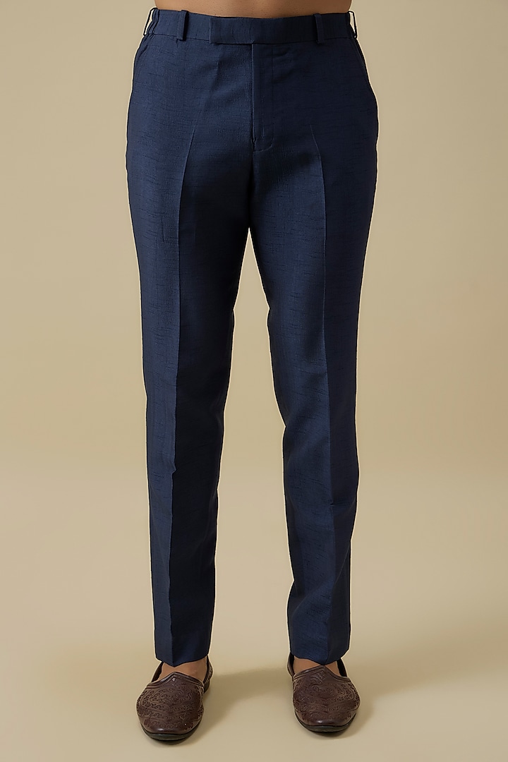 Royal Blue Nokia Silk Bundi Jacket Set by Jayesh and Kaajal Shah Men at Pernia's Pop Up Shop