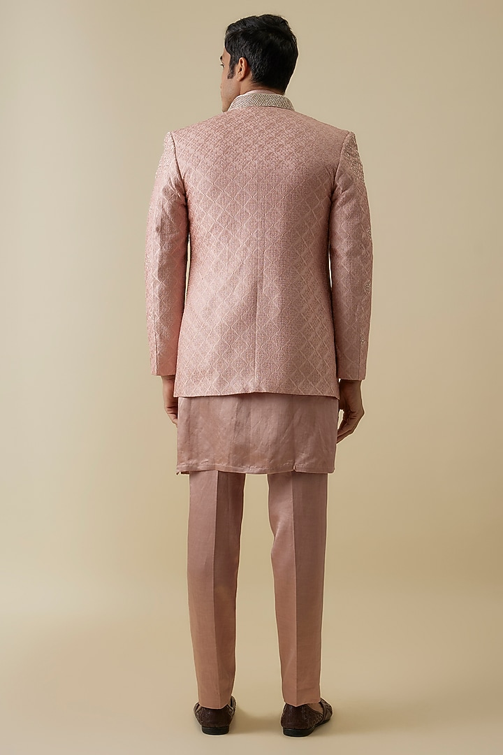 Pink Lucknowi Wedding Indowestern Set by Jayesh and Kaajal Shah Men at Pernia's Pop Up Shop