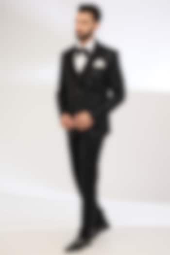 Black Pure Silk Tuxedo Set by Jayesh and Kaajal Shah Men at Pernia's Pop Up Shop
