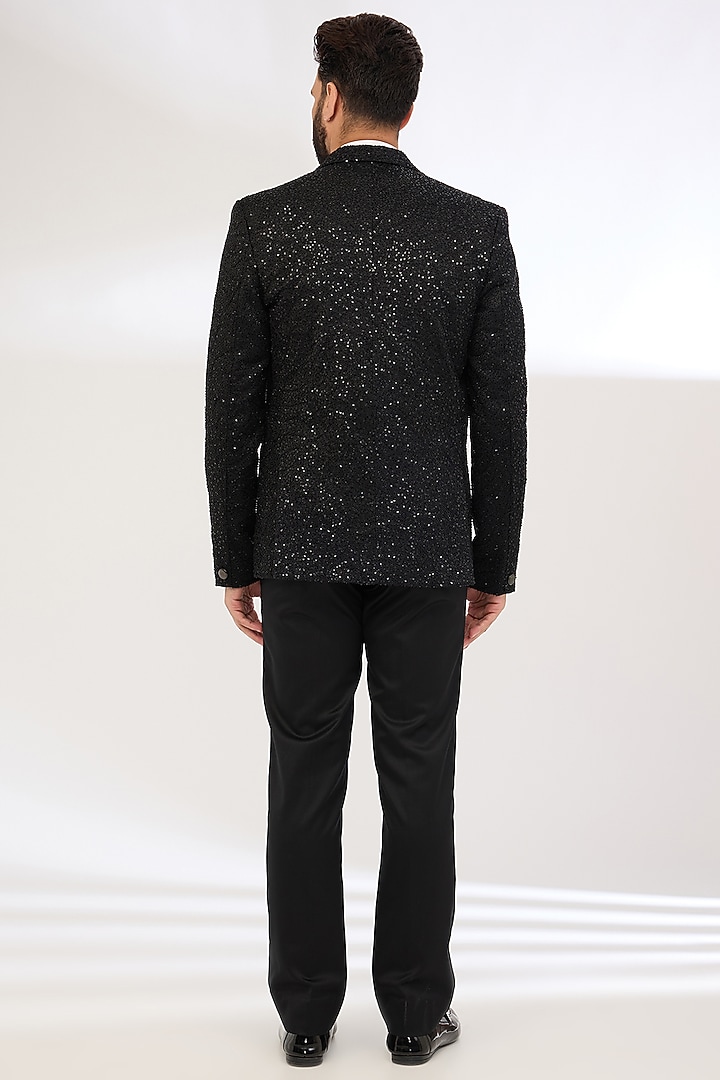 Black Pure Silk Tuxedo Set by Jayesh and Kaajal Shah Men at Pernia's Pop Up Shop
