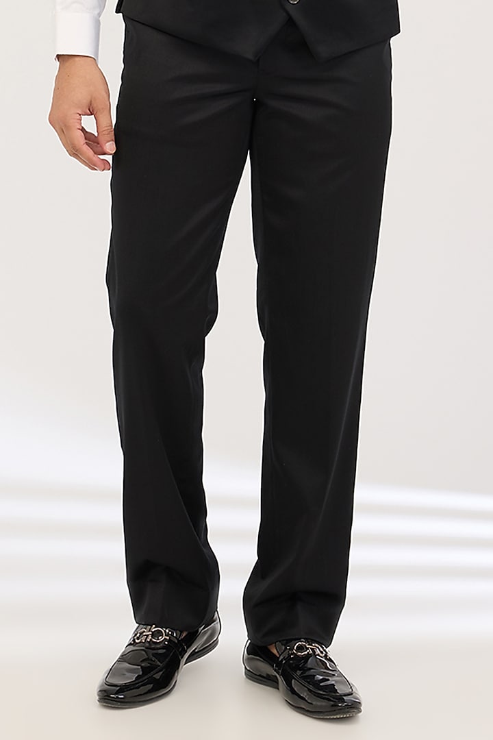 Black Pure Silk Tuxedo Set by Jayesh and Kaajal Shah Men at Pernia's Pop Up Shop
