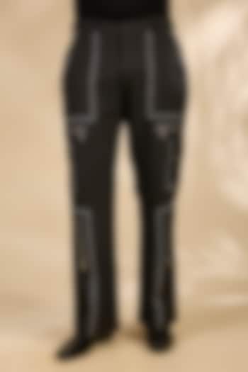 Black Polyester Pants by Jayesh and Kaajal Shah Men at Pernia's Pop Up Shop