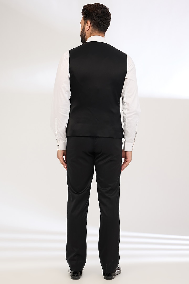 Black Pure Silk Tuxedo Set by Jayesh and Kaajal Shah Men at Pernia's Pop Up Shop
