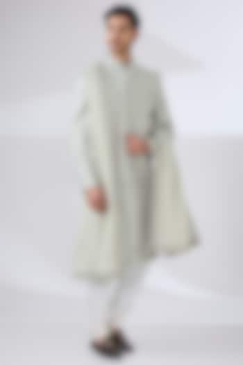 Grey Raw Silk Sherwani Set by Jayesh and Kaajal Shah Men at Pernia's Pop Up Shop