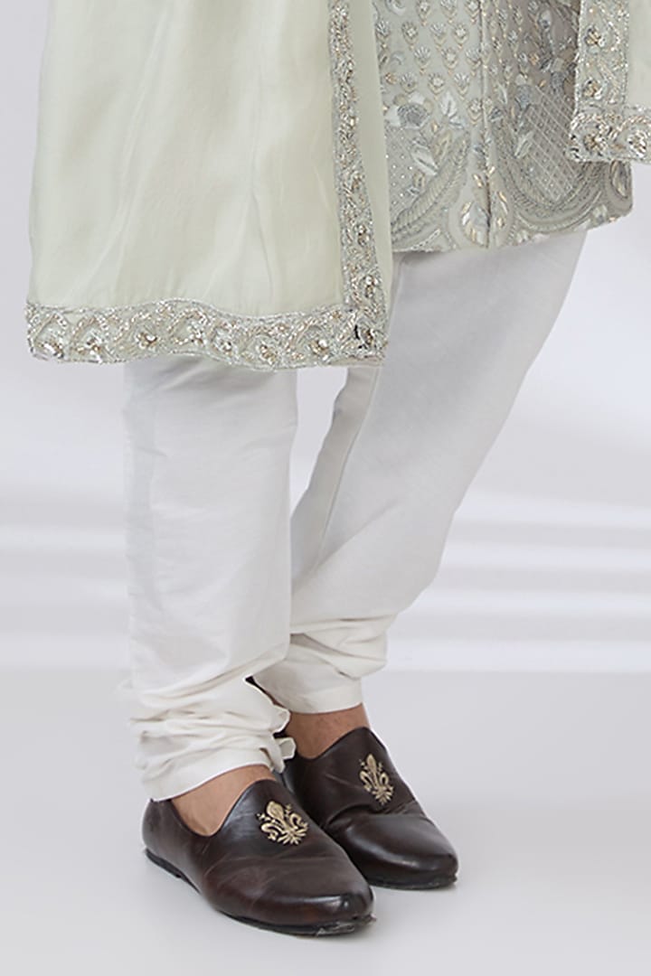 Grey Raw Silk Sherwani Set by Jayesh and Kaajal Shah Men at Pernia's Pop Up Shop