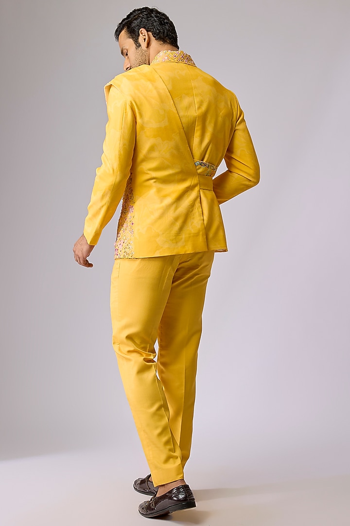 Yellow Silk Bomber Jacket Set by Jayesh and Kaajal Shah Men at Pernia's Pop Up Shop