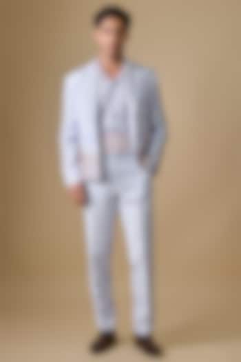 Sky Blue Silk Jacket Set by Jayesh and Kaajal Shah Men at Pernia's Pop Up Shop