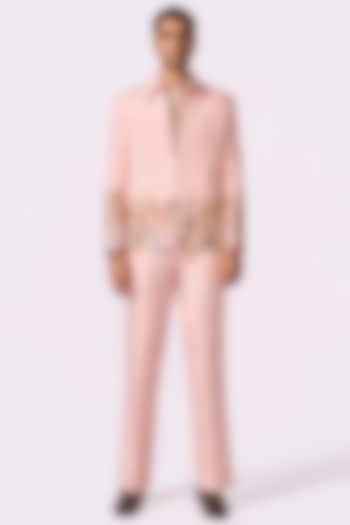 Peach Silk Bomber Jacket Set by Jayesh and Kaajal Shah Men at Pernia's Pop Up Shop