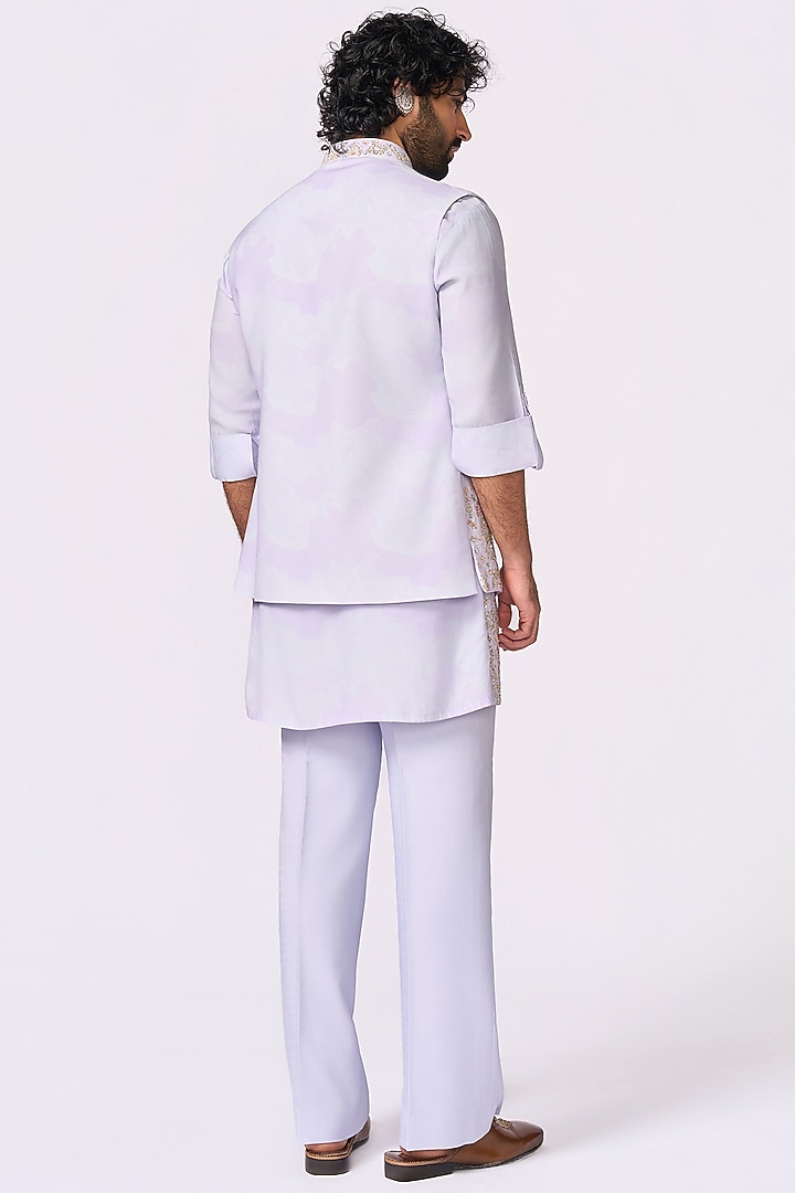 Skye Blue Silk Bundi Set by Jayesh and Kaajal Shah Men at Pernia's Pop Up Shop