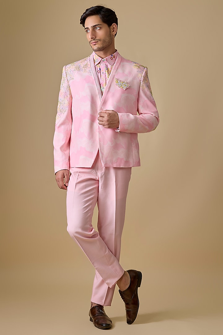 Pink Silk Jacket Set by Jayesh and Kaajal Shah Men at Pernia's Pop Up Shop
