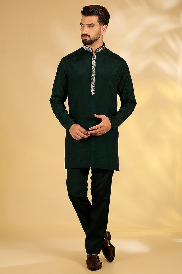 Emerald Silk Wedding Indowestern Set by Jayesh and Kaajal Shah Men at Pernia's Pop Up Shop