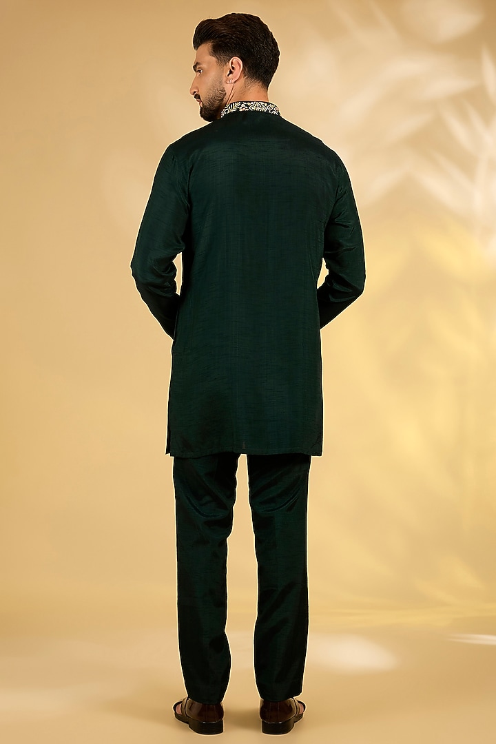 Emerald Silk Wedding Indowestern Set by Jayesh and Kaajal Shah Men at Pernia's Pop Up Shop