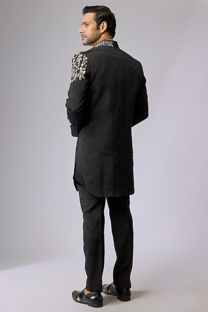 Black Polyester Indo-Western Set by Jayesh and Kaajal Shah Men at Pernia's Pop Up Shop