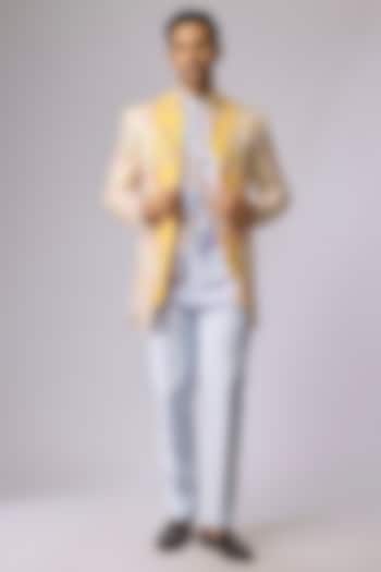 Multi-Colored Raw Silk Indo-Western Set by Jayesh and Kaajal Shah Men at Pernia's Pop Up Shop