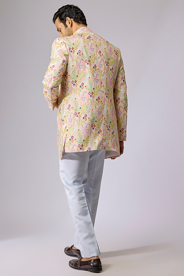 Multi-Colored Raw Silk Indo-Western Set by Jayesh and Kaajal Shah Men at Pernia's Pop Up Shop