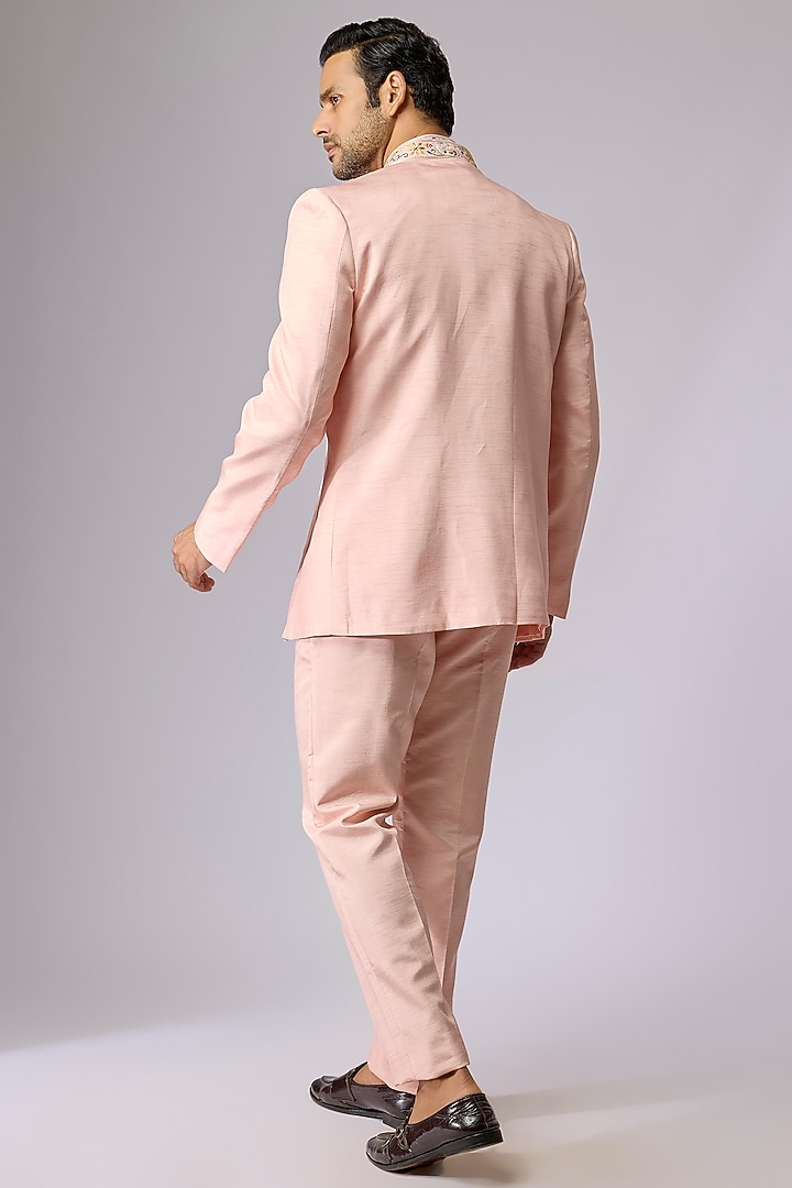 Peach Raw Silk Indo-Western Set by Jayesh and Kaajal Shah Men at Pernia's Pop Up Shop