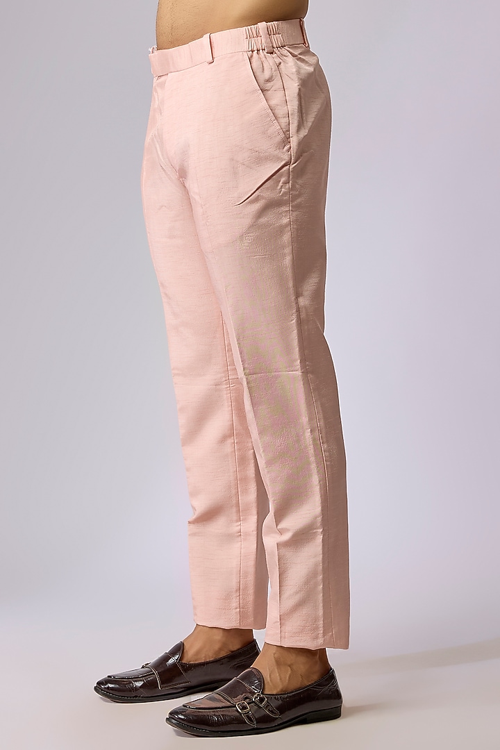 Peach Raw Silk Indo-Western Set by Jayesh and Kaajal Shah Men at Pernia's Pop Up Shop