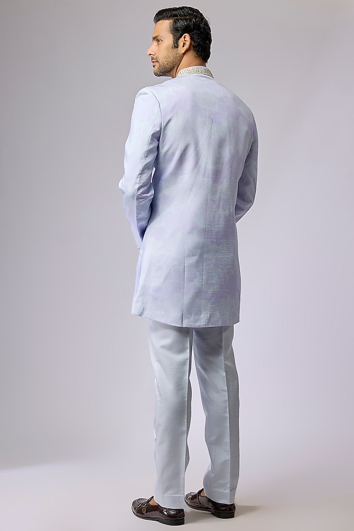 Sky Blue Silk Indo-Western Set by Jayesh and Kaajal Shah Men at Pernia's Pop Up Shop