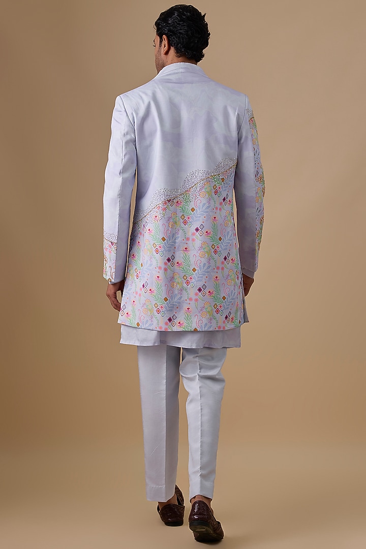 Sky Blue Silk Embroidered Indo-Western Set by Jayesh and Kaajal Shah Men at Pernia's Pop Up Shop