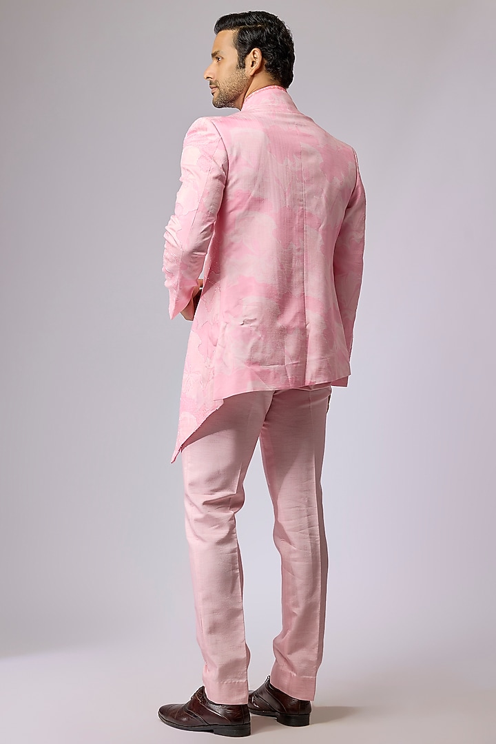 Pink Raw Silk Indo-Western Set by Jayesh and Kaajal Shah Men at Pernia's Pop Up Shop