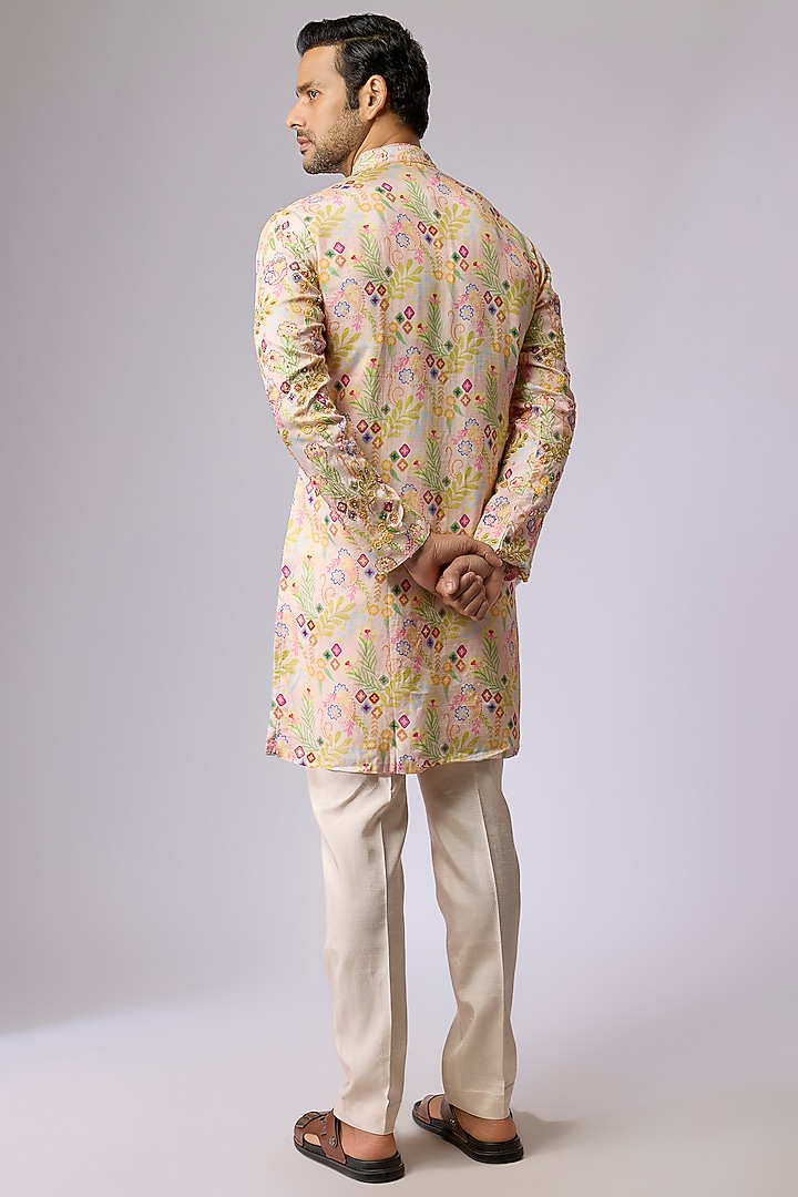 Peach Dupion Silk Kurta Set by Jayesh and Kaajal Shah Men at Pernia's Pop Up Shop