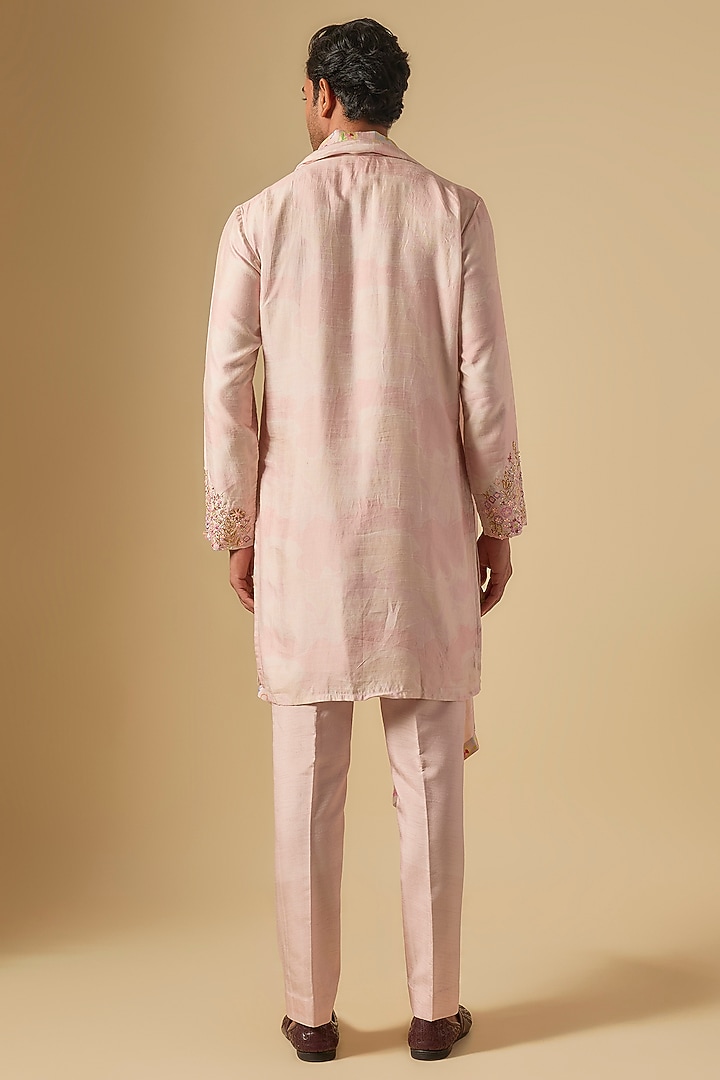 Peach Cotton Silk Embroidered Kurta Set by Jayesh and Kaajal Shah Men at Pernia's Pop Up Shop