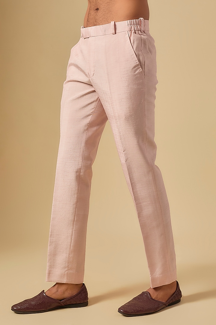 Peach Cotton Silk Embroidered Kurta Set by Jayesh and Kaajal Shah Men at Pernia's Pop Up Shop