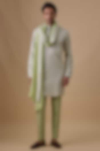 Mint Green Silk Kurta Set by Jayesh and Kaajal Shah