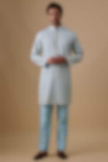 Sky Blue Silk Kurta Set by Jayesh and Kaajal Shah