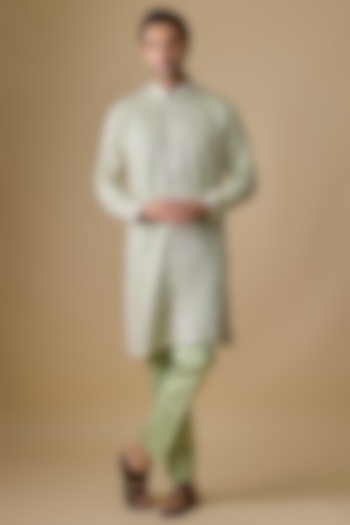 Mint Silk Kurta Set by Jayesh and Kaajal Shah Men at Pernia's Pop Up Shop