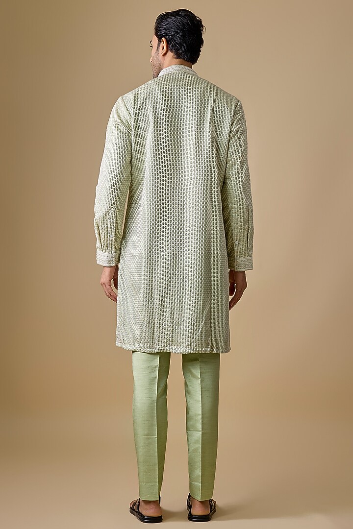 Mint Silk Kurta Set by Jayesh and Kaajal Shah Men at Pernia's Pop Up Shop
