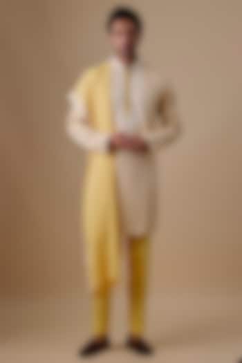 Yellow Silk Kurta Set by Jayesh and Kaajal Shah