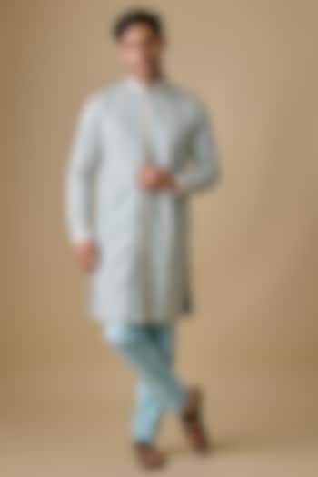 Sky Blue Silk Kurta by Jayesh and Kaajal Shah Men at Pernia's Pop Up Shop