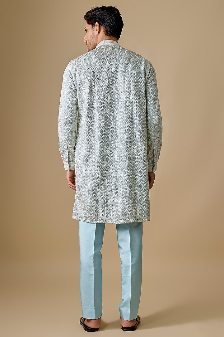 Sky Blue Silk Kurta by Jayesh and Kaajal Shah Men at Pernia's Pop Up Shop