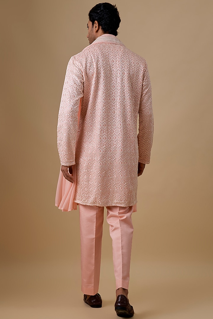 Pink Silk Kurta Set by Jayesh and Kaajal Shah Men at Pernia's Pop Up Shop