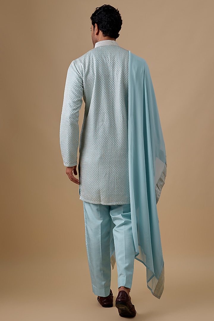 Yellow Silk Kurta Set by Jayesh and Kaajal Shah Men at Pernia's Pop Up Shop
