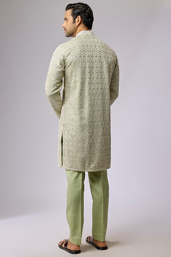 Mint Silk Kurta Set by Jayesh and Kaajal Shah Men at Pernia's Pop Up Shop