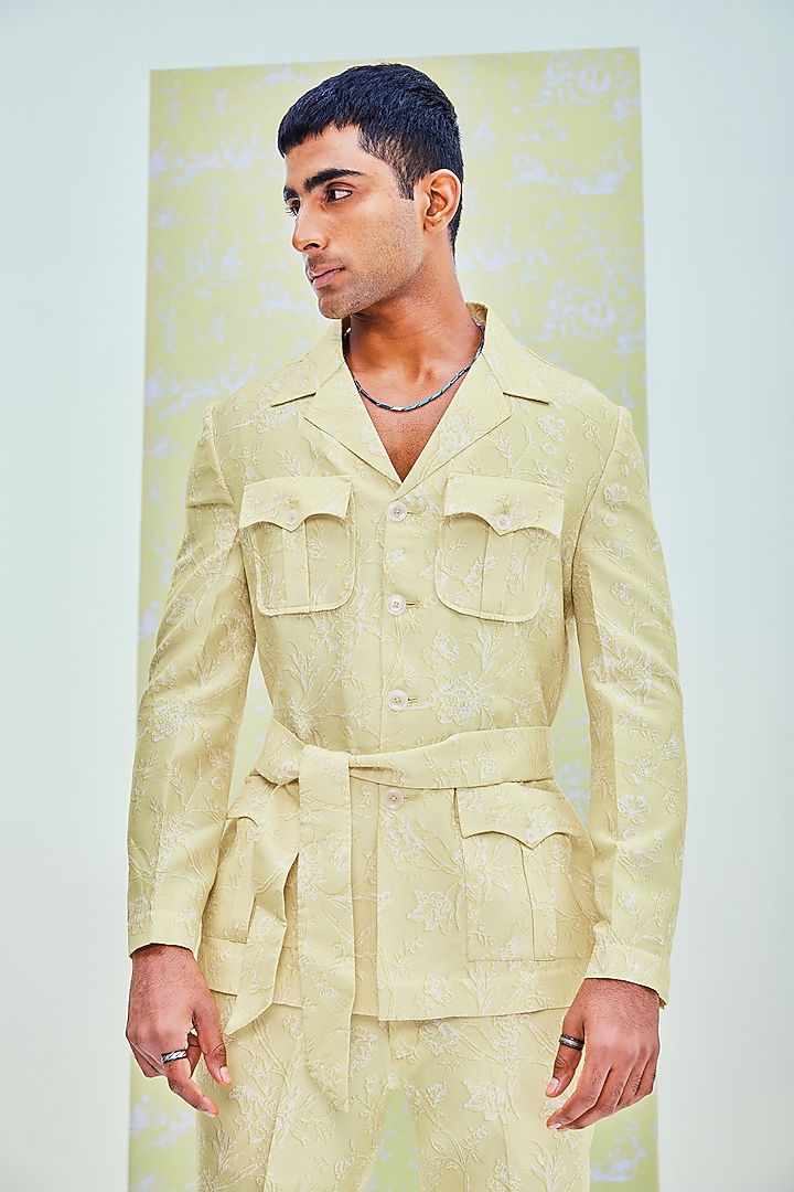 Yellow Dupion Silk Pant Set by Jayesh and Kaajal Shah Men at Pernia's Pop Up Shop
