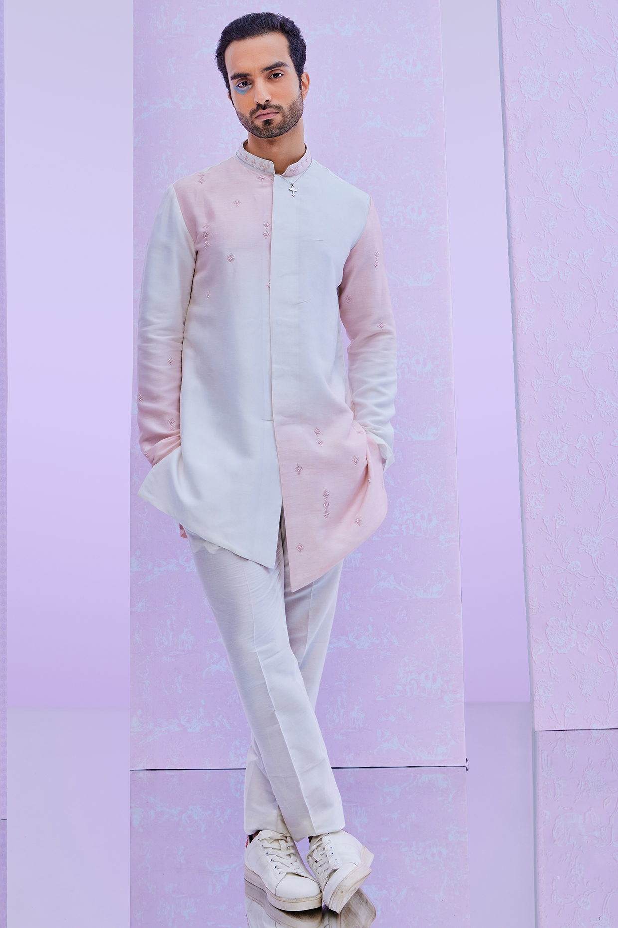 Ivory Dupion Silk Kurta Set by Jayesh and Kaajal Shah at Pernia's Pop Up Shop