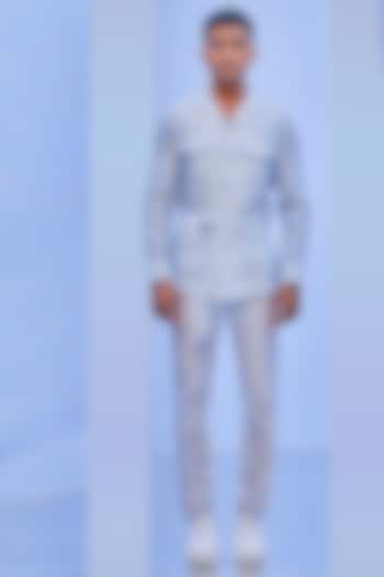 Powder Blue Dupion Silk Pant Set by Jayesh and Kaajal Shah Men at Pernia's Pop Up Shop