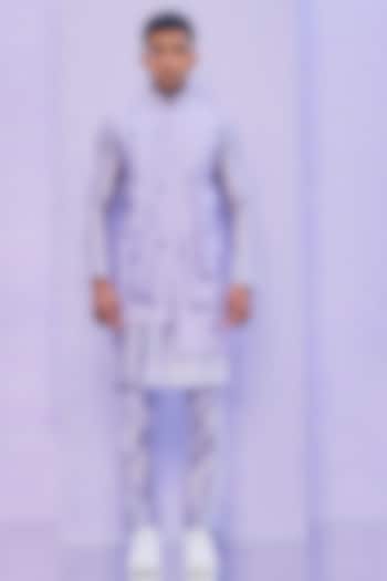 Lavender Dupion Silk Printed Nehru Jacket Set by Jayesh and Kaajal Shah Men at Pernia's Pop Up Shop
