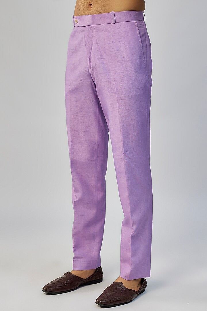 Lavender Silk Printed & Embroidered Kurta Set by Jayesh and Kaajal Shah Men at Pernia's Pop Up Shop