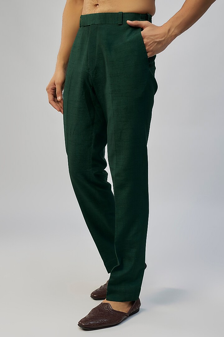 Dark Emerald Green Silk Wedding Indowestern Set by Jayesh and Kaajal Shah Men at Pernia's Pop Up Shop