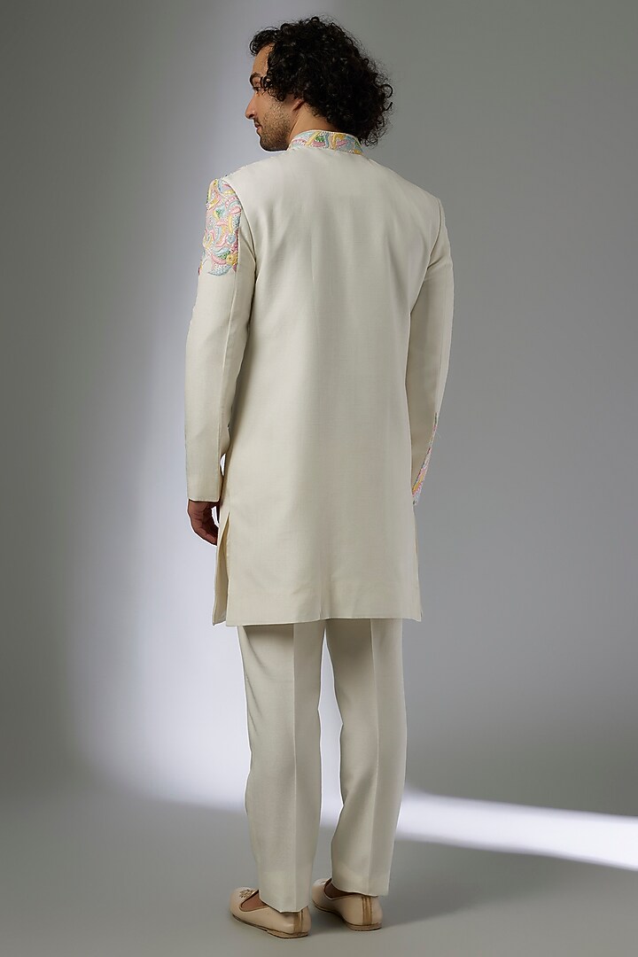 Ivory Silk Indo-Western Set by Jayesh and Kaajal Shah Men at Pernia's Pop Up Shop
