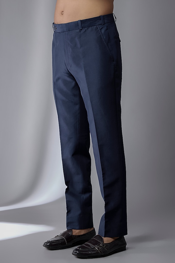 Navy Silk Groom Indowestern Set by Jayesh and Kaajal Shah Men at Pernia's Pop Up Shop